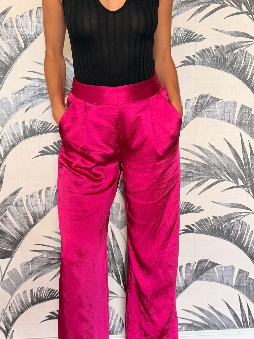 DREW Berry Satin Wide-Leg Pants Size Xs